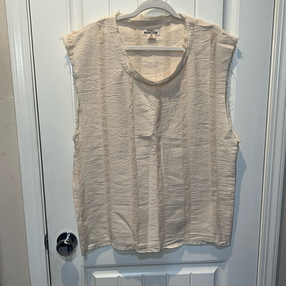 Fausto Betancourt frayed tank top, boho chic, mikonos relax fit hand knit NWOT